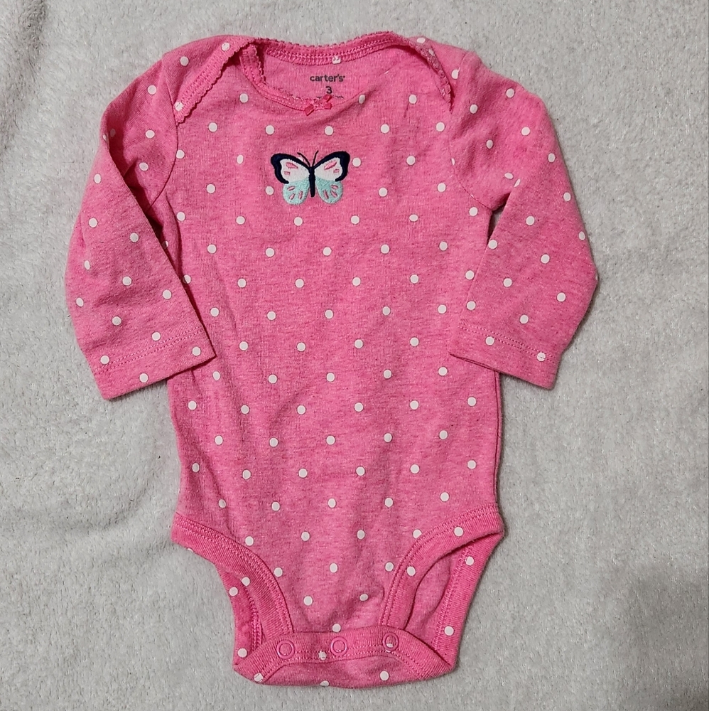 Carter's Butterfly and Polka Dots 3m onesie long sleeve bodysuit